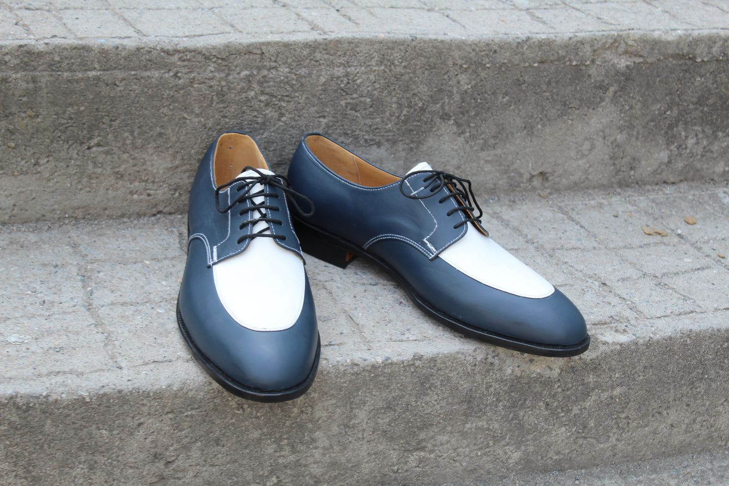 Handmade Men's Two Tone Black WhiteLeather Lace Up Derby Oxford Shoes