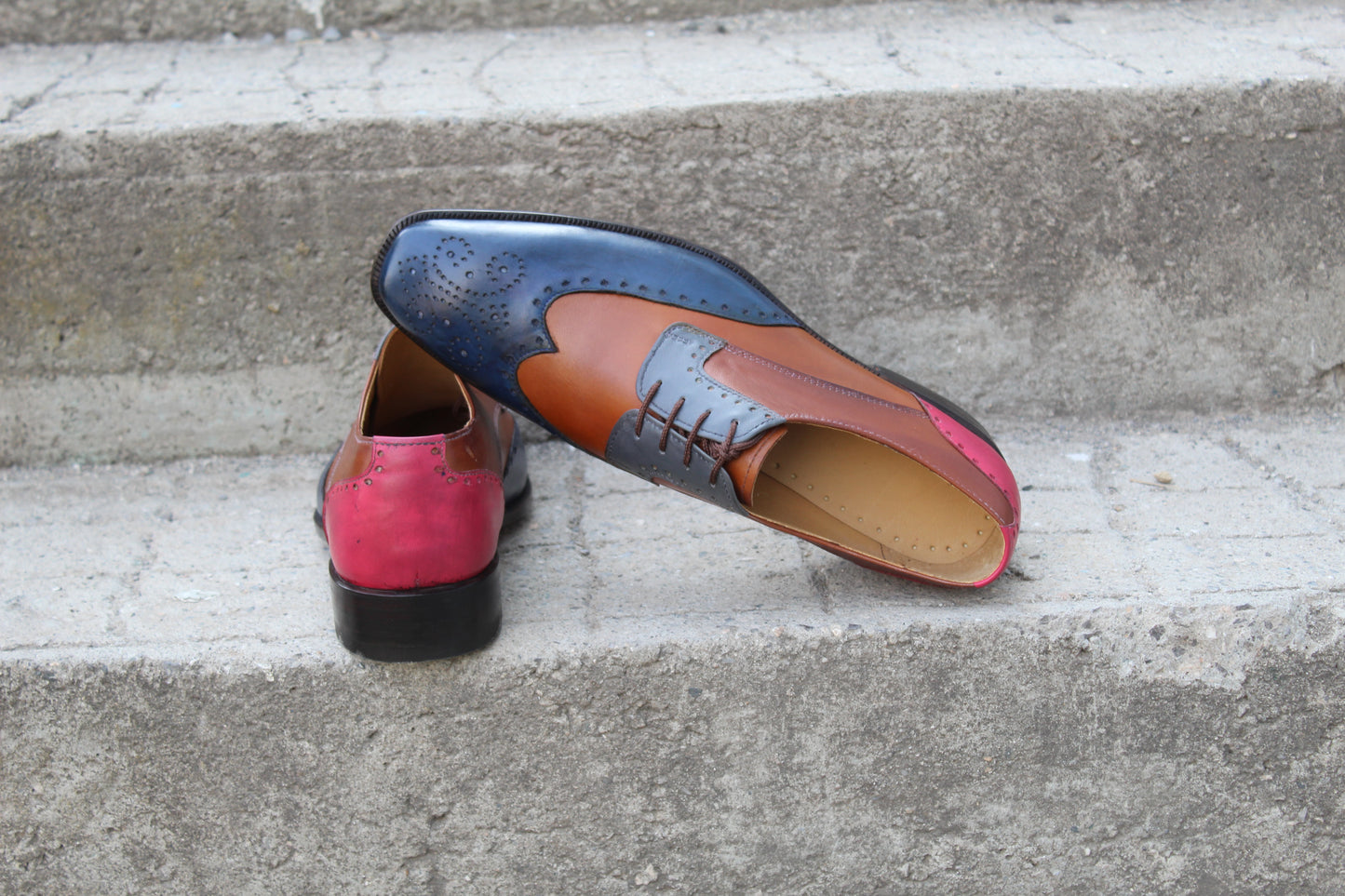 Handmade Men's Multiple Color Lace Up Wingtip Derby Brogue Shoes