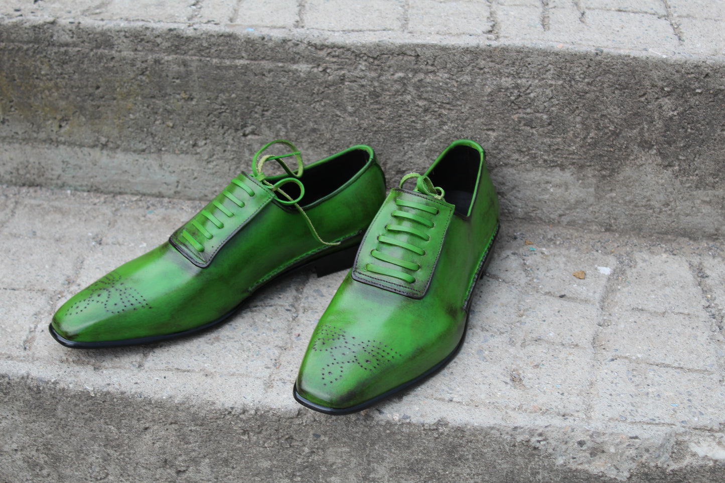 Handmade Men's Leather Green Shaded Lace-Up Oxford Shoes