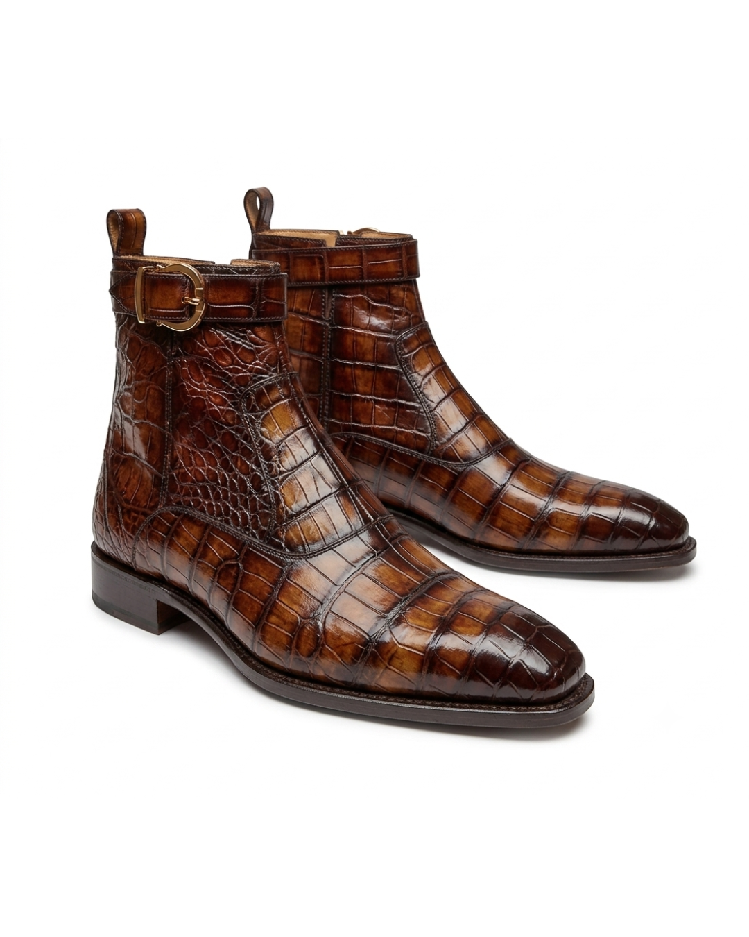Handmade men's Cognac Cayman leather Oxford shoes