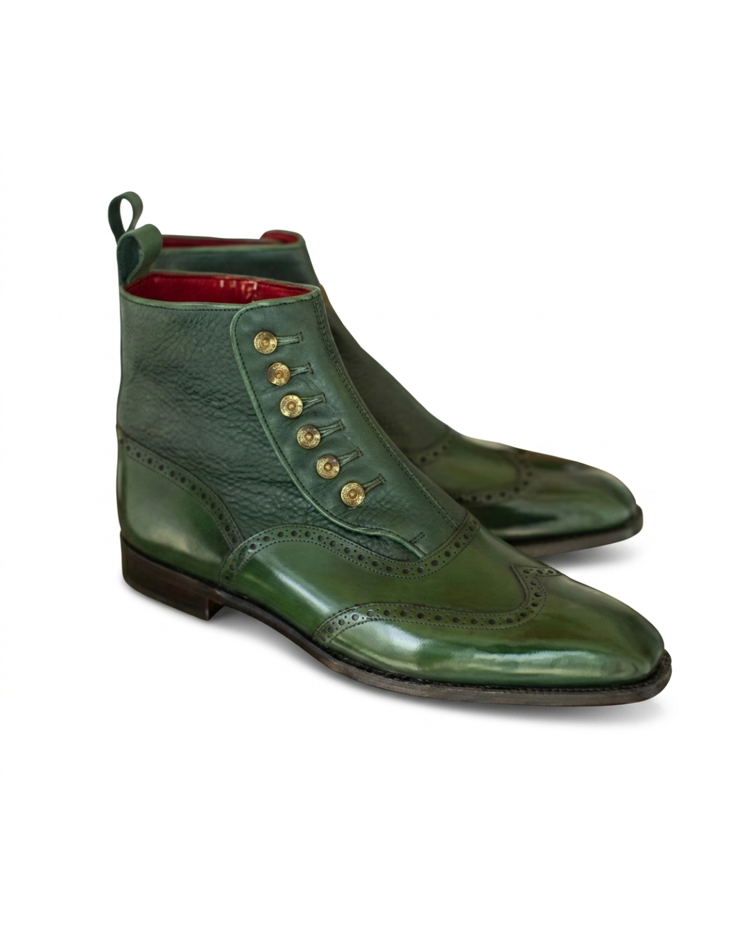 Handmade men's Emerald Button leather boots