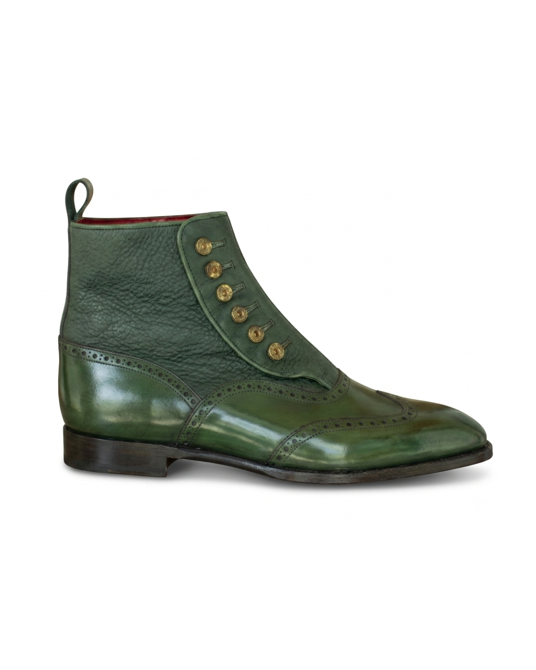Handmade men's Emerald Button leather boots