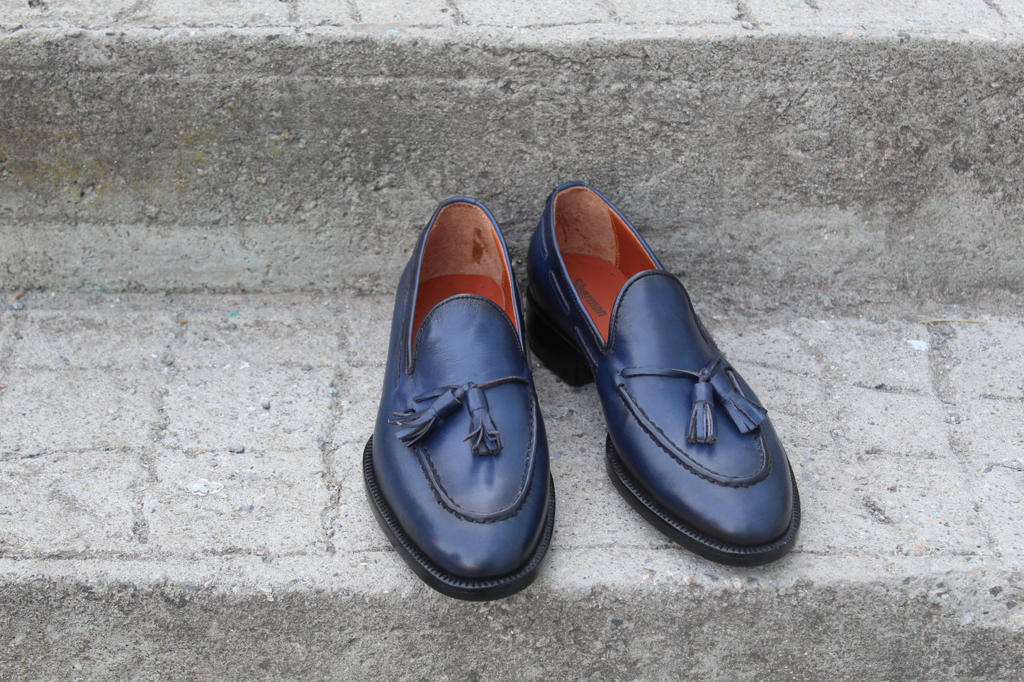 Handmade Men's Leather Blue Slip On Moccasin Shoes