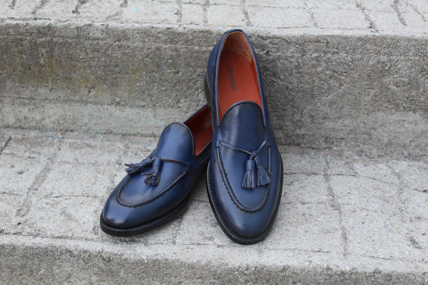 Handmade Men's Leather Blue Slip On Moccasin Shoes