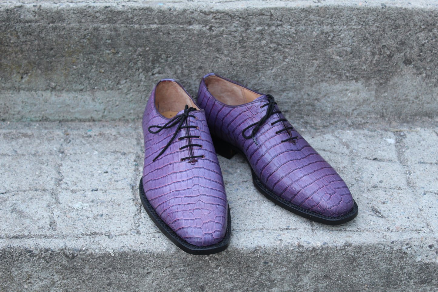 Handmade Men's Purple Crocodile Texture Leather Lace Oxford Shoes