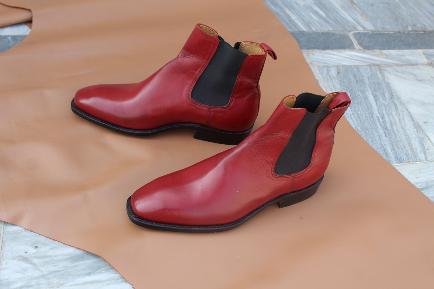 Handmade Men's Leather Red Slip-On Chelsea Boot