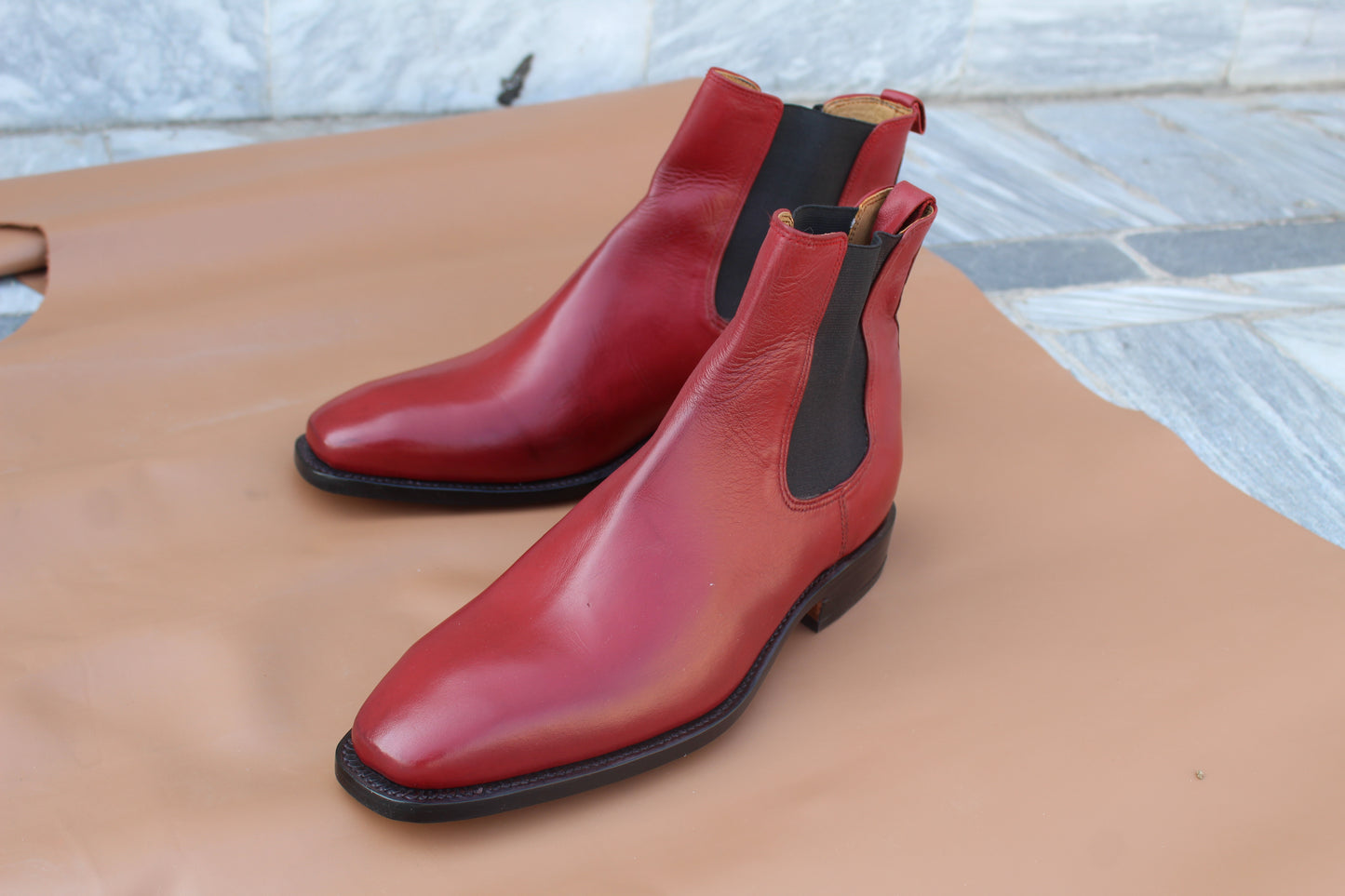Handmade Men's Leather Red Slip-On Chelsea Boot