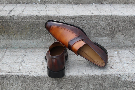 Handmade Men's Leather Brown Slip On Moccasin Shoes
