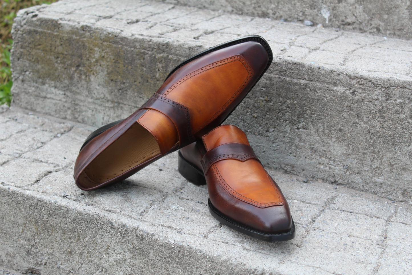 Handmade Men's Leather Brown Slip On Moccasin Shoes