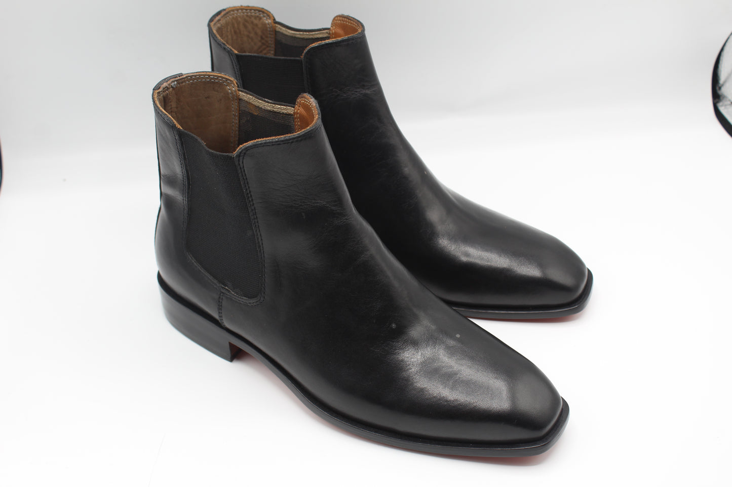 Handmade Men's Leather Black Leather Slip-On Ankle Chelsea Boot