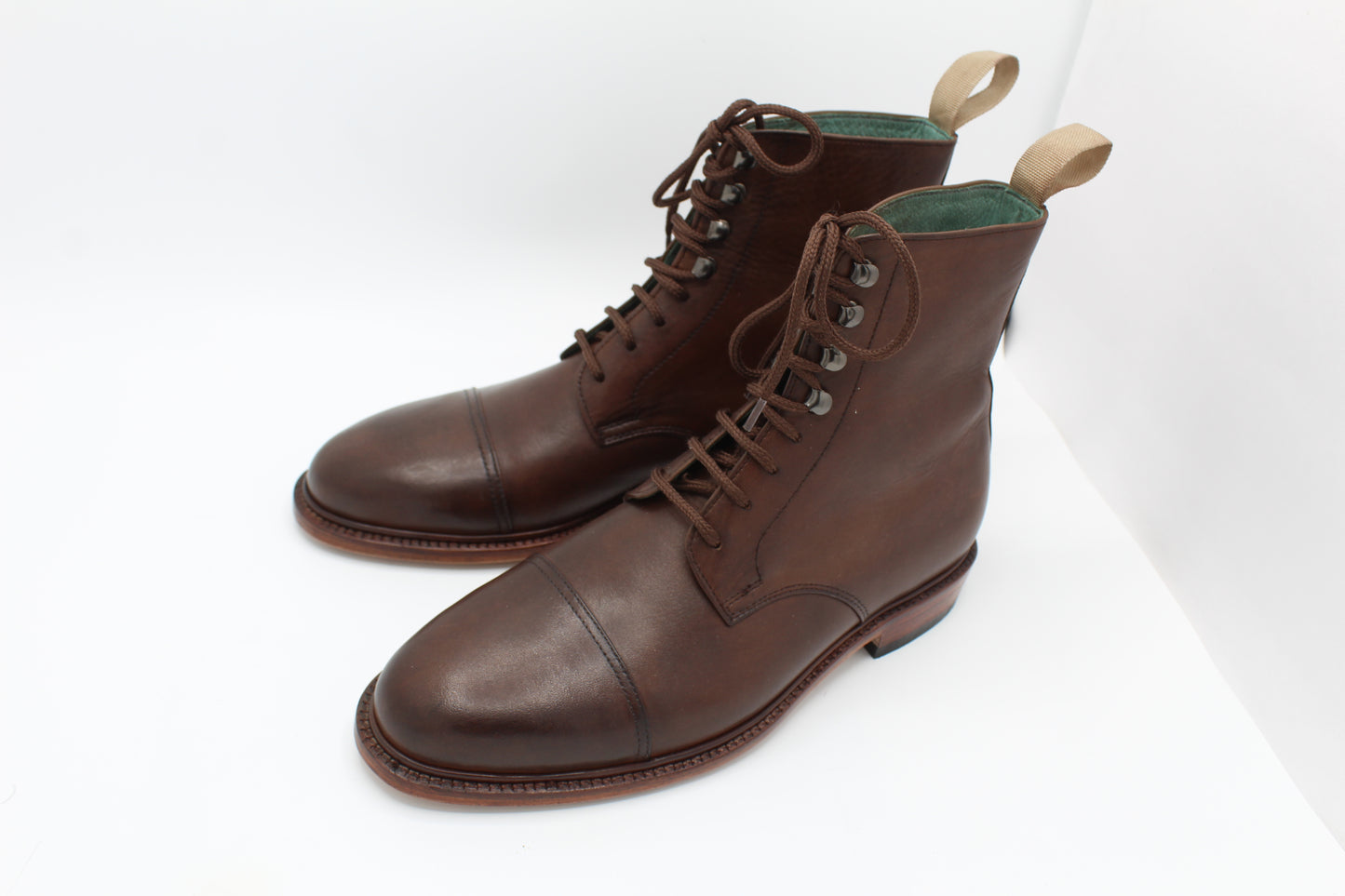 Handmade Men's Leather Brown Leather Lace-Up Cap Toe Ankle High Boot
