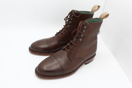 Handmade Men's Leather Brown Leather Lace-Up Cap Toe Ankle High Boot