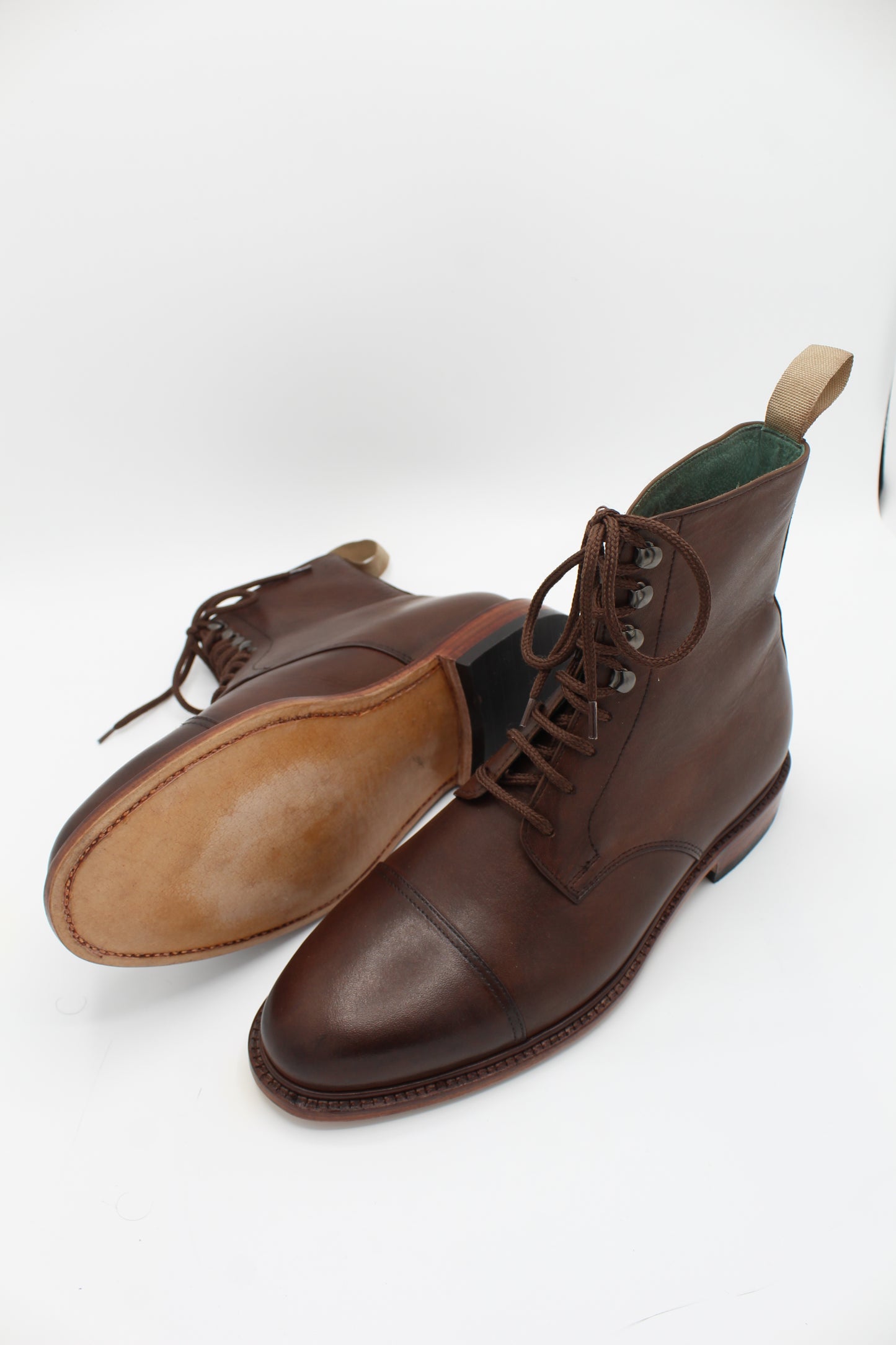 Handmade Men's Leather Brown Leather Lace-Up Cap Toe Ankle High Boot