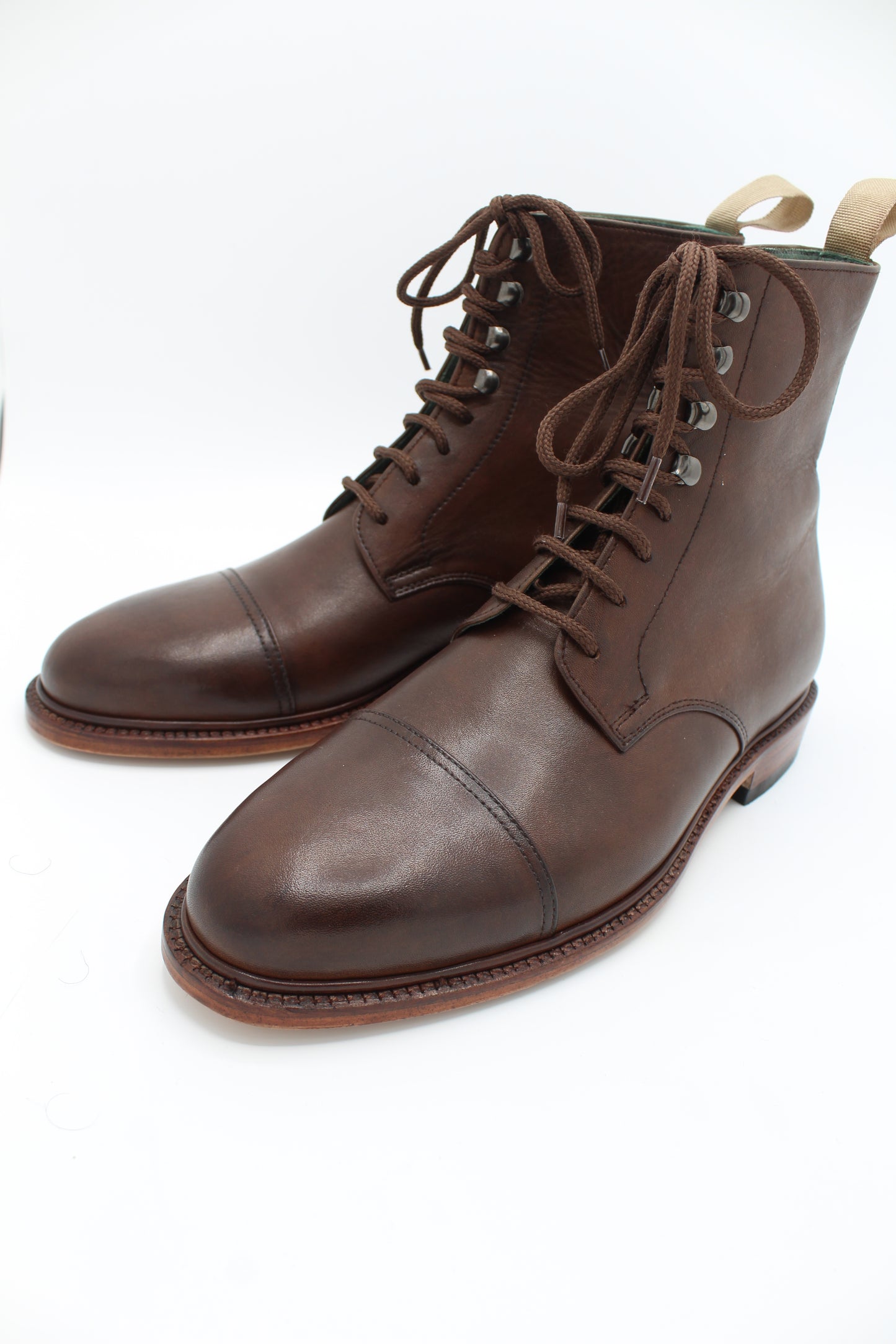 Handmade Men's Leather Brown Leather Lace-Up Cap Toe Ankle High Boot