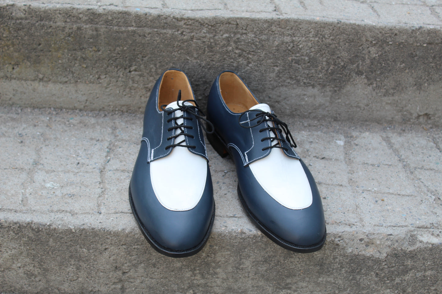 Handmade Men's Two Tone Black WhiteLeather Lace Up Derby Oxford Shoes