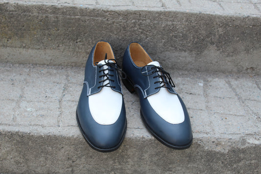 Handmade Men's Two Tone Black WhiteLeather Lace Up Derby Oxford Shoes