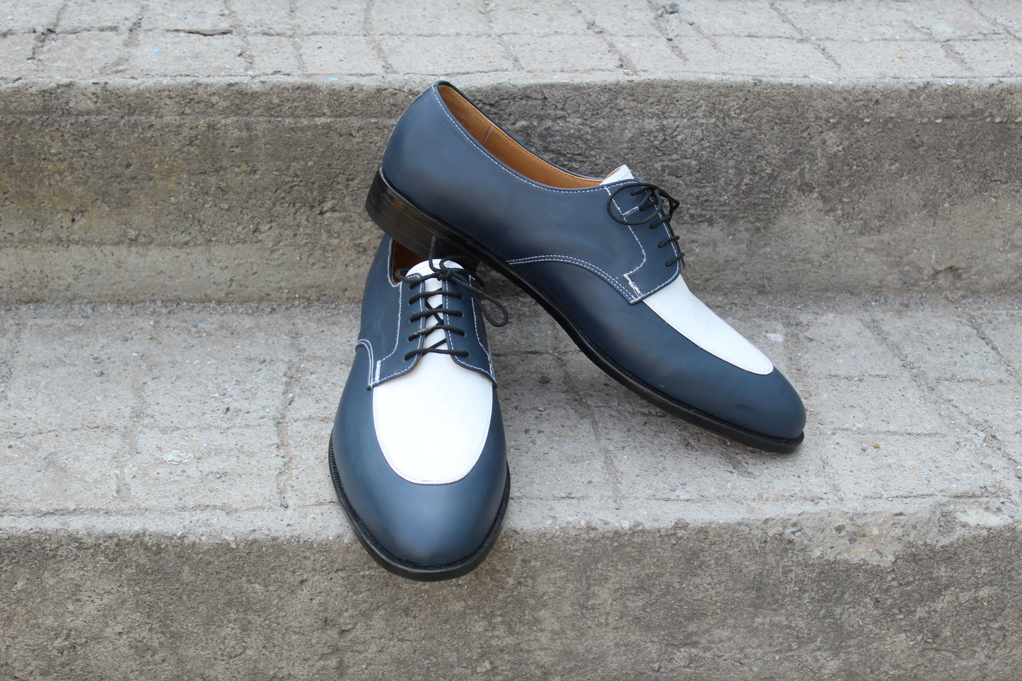 Handmade Men's Two Tone Black WhiteLeather Lace Up Derby Oxford Shoes