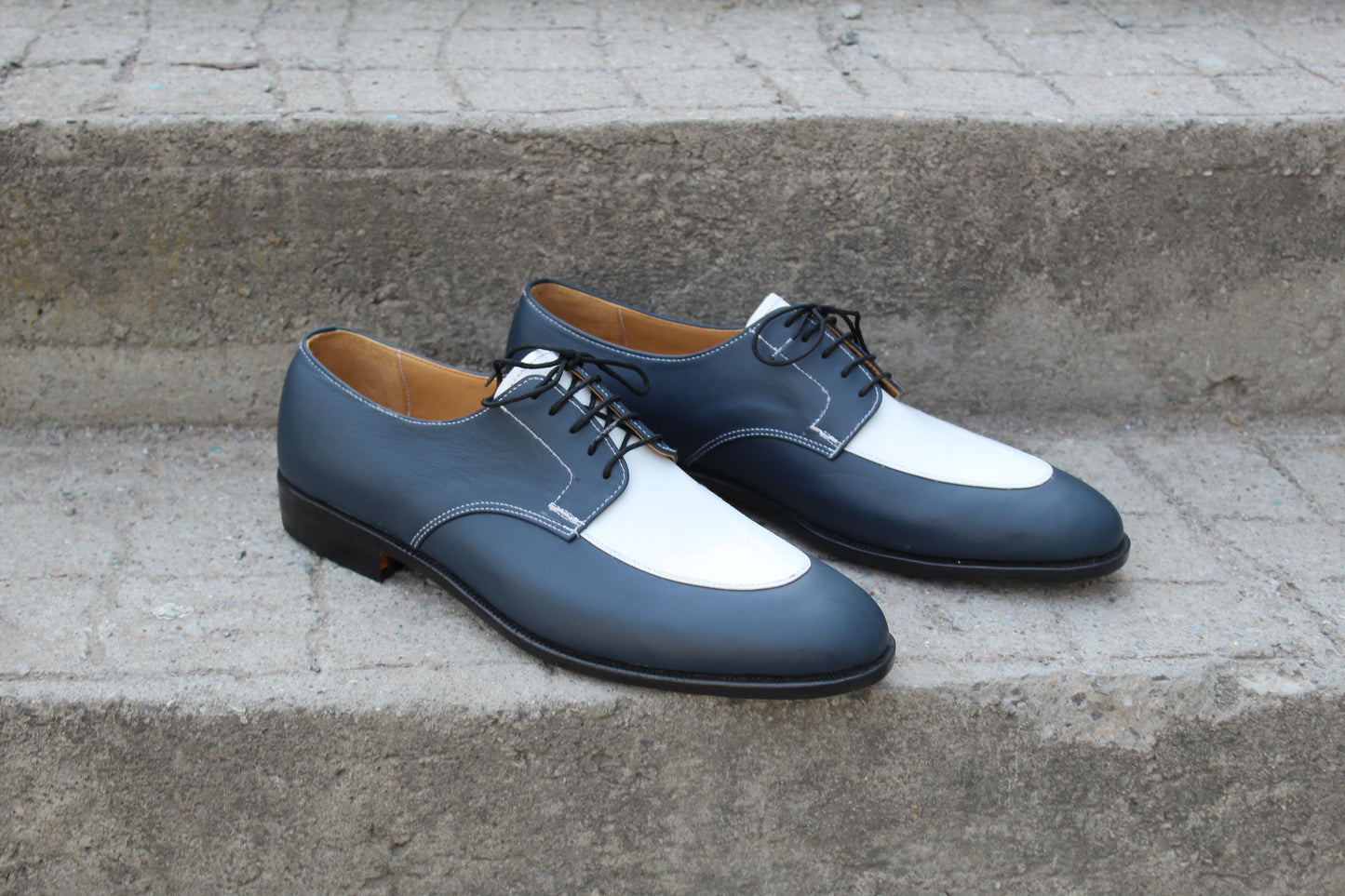 Handmade Men's Two Tone Black WhiteLeather Lace Up Derby Oxford Shoes