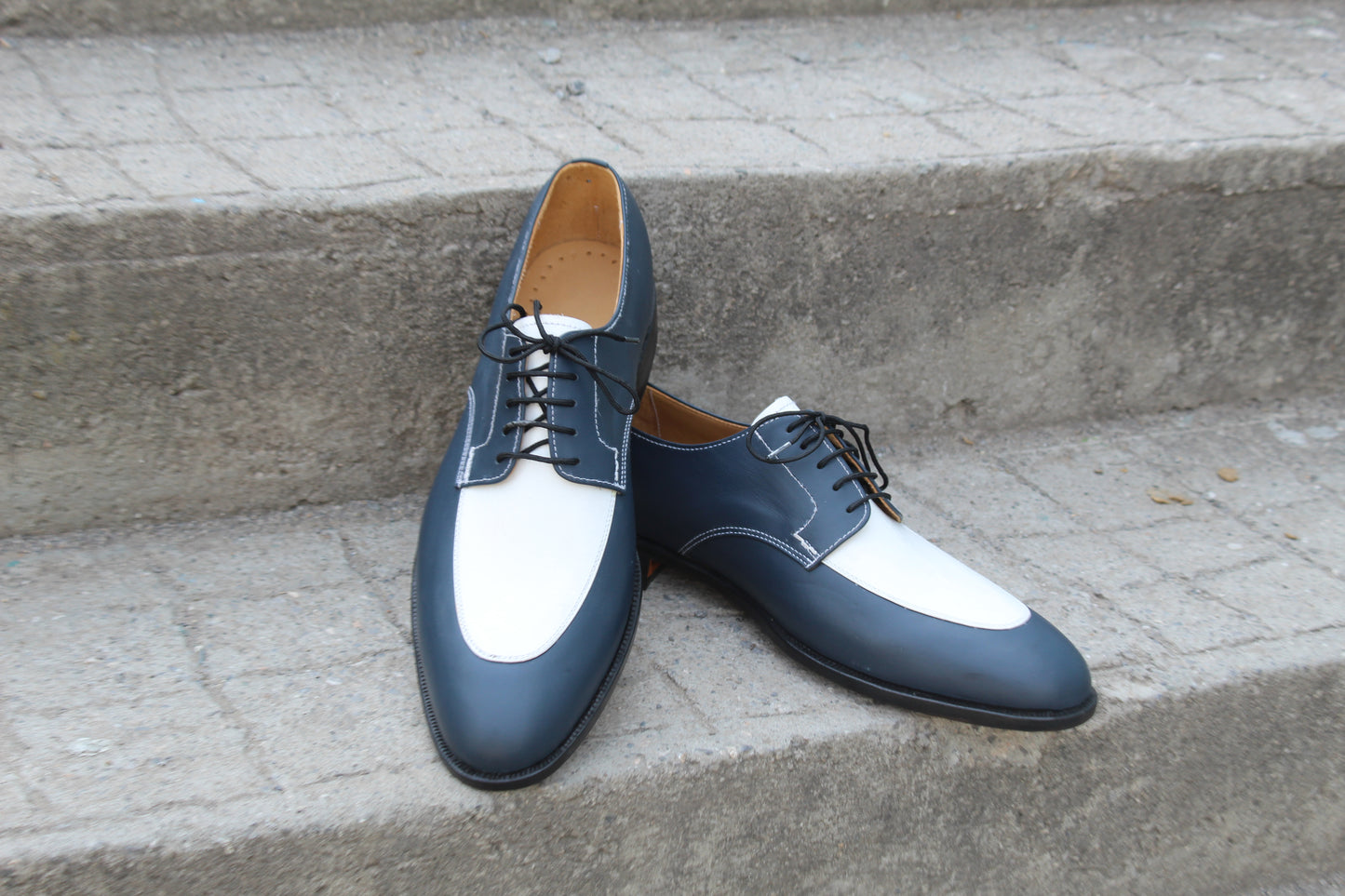 Handmade Men's Two Tone Black WhiteLeather Lace Up Derby Oxford Shoes