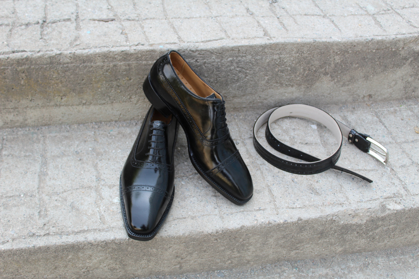 Handmade Men's Leather Black Lace Up Cap Toe Oxford Shoes