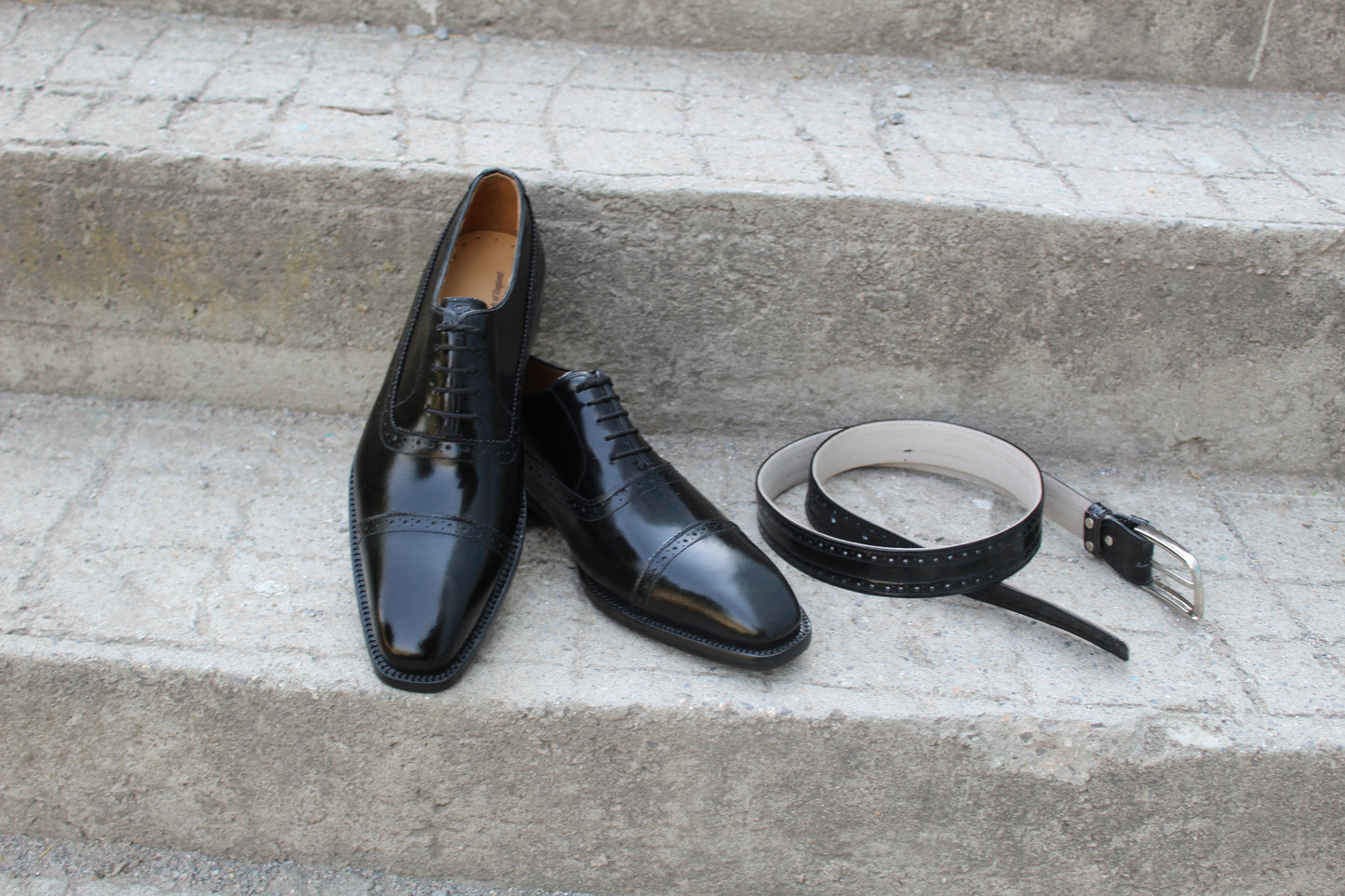 Handmade Men's Leather Black Lace Up Cap Toe Oxford Shoes