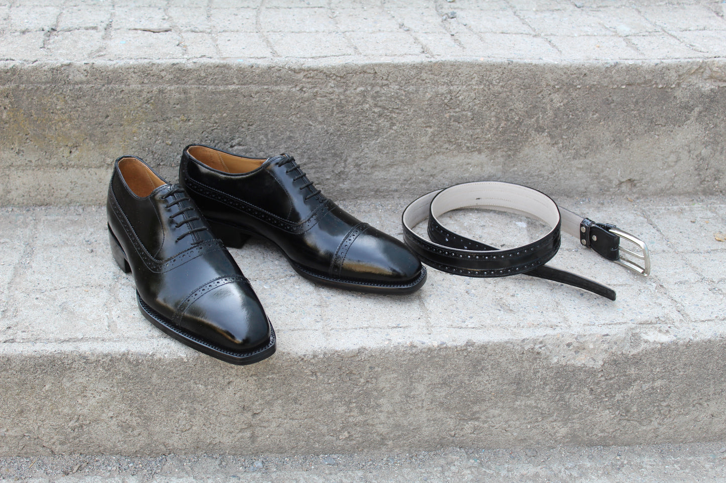 Handmade Men's Leather Black Lace Up Cap Toe Oxford Shoes