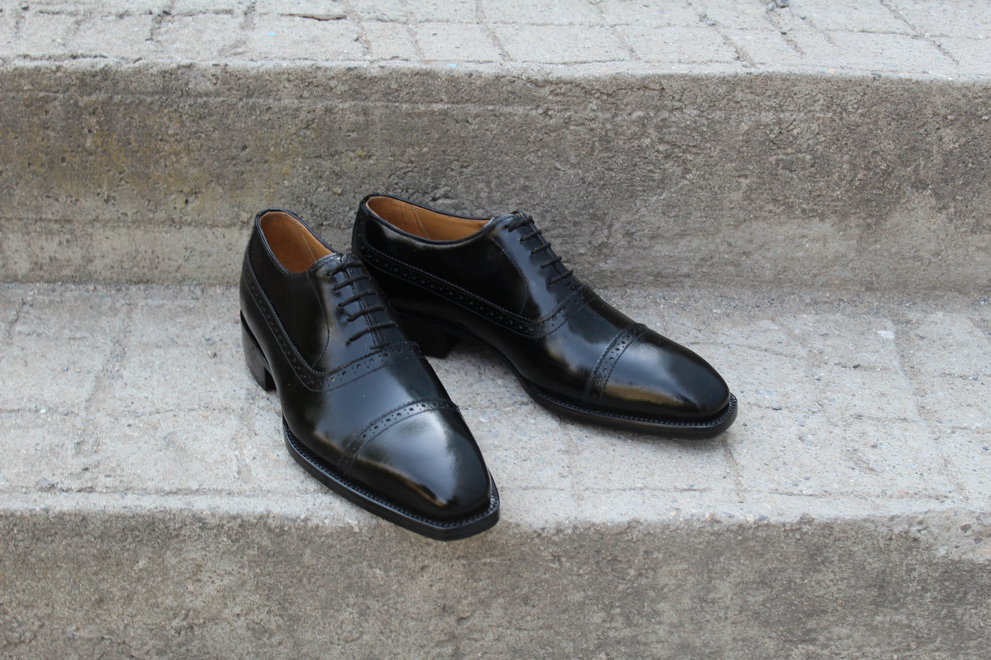 Handmade Men's Leather Black Lace Up Cap Toe Oxford Shoes