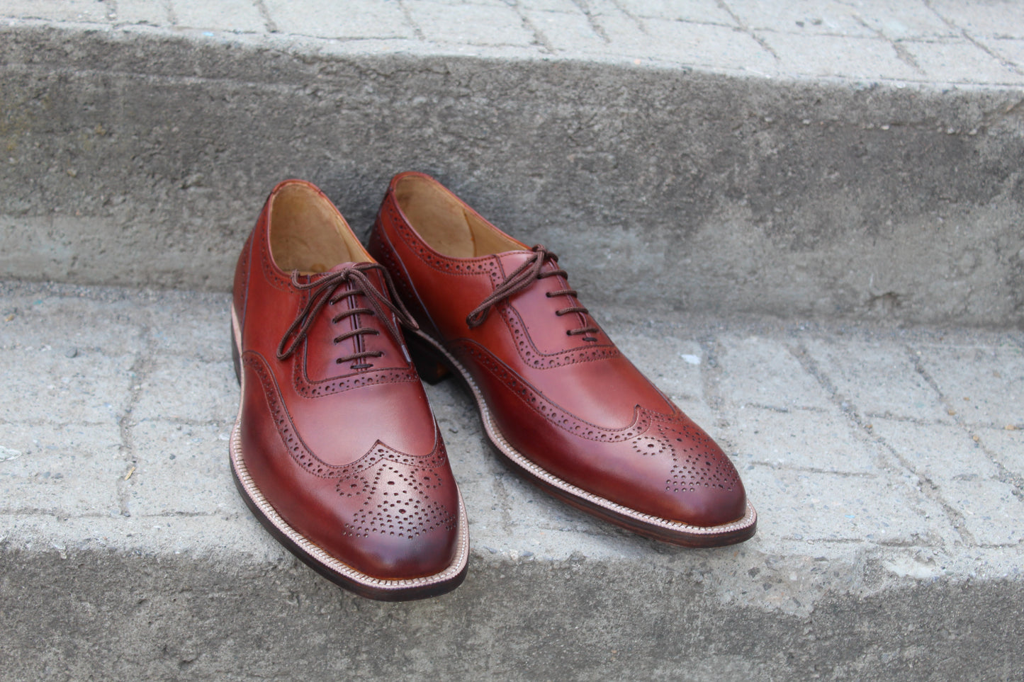 Handmade Men's Leather Brown `Wingtip Lace Up Brogue Shoes