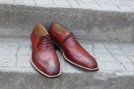 Handmade Men's Leather Brown `Wingtip Lace Up Brogue Shoes
