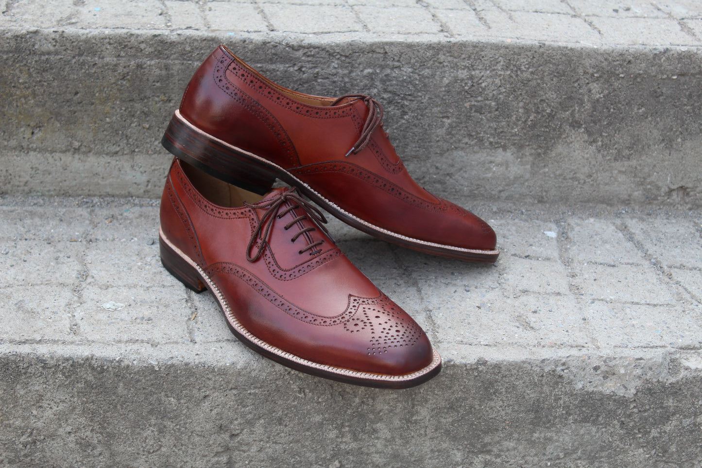 Handmade Men's Leather Brown `Wingtip Lace Up Brogue Shoes