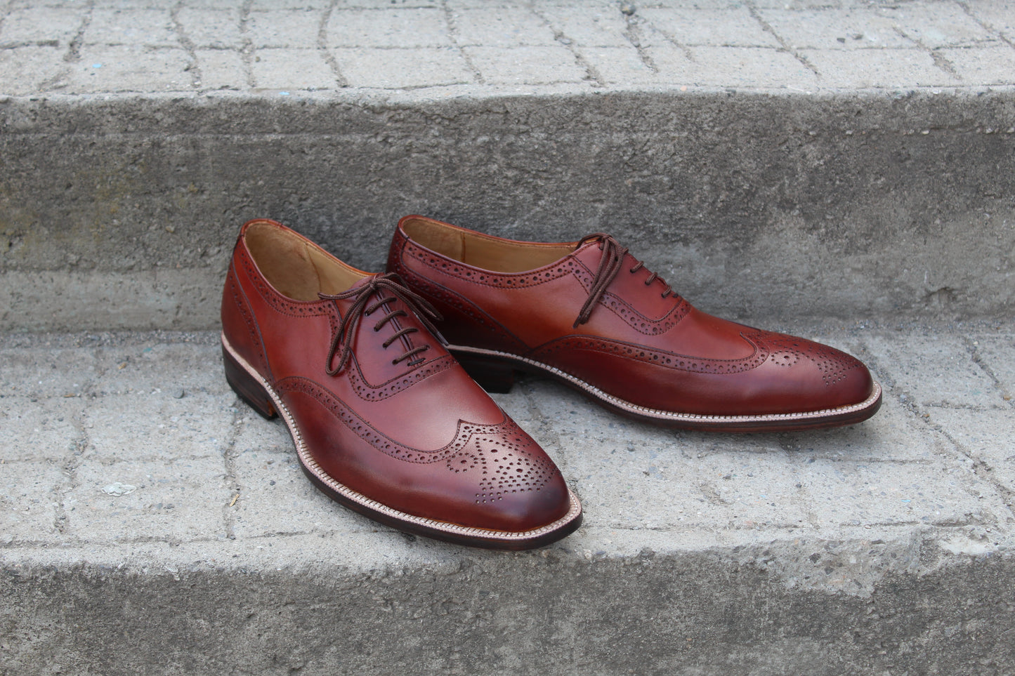 Handmade Men's Leather Brown `Wingtip Lace Up Brogue Shoes