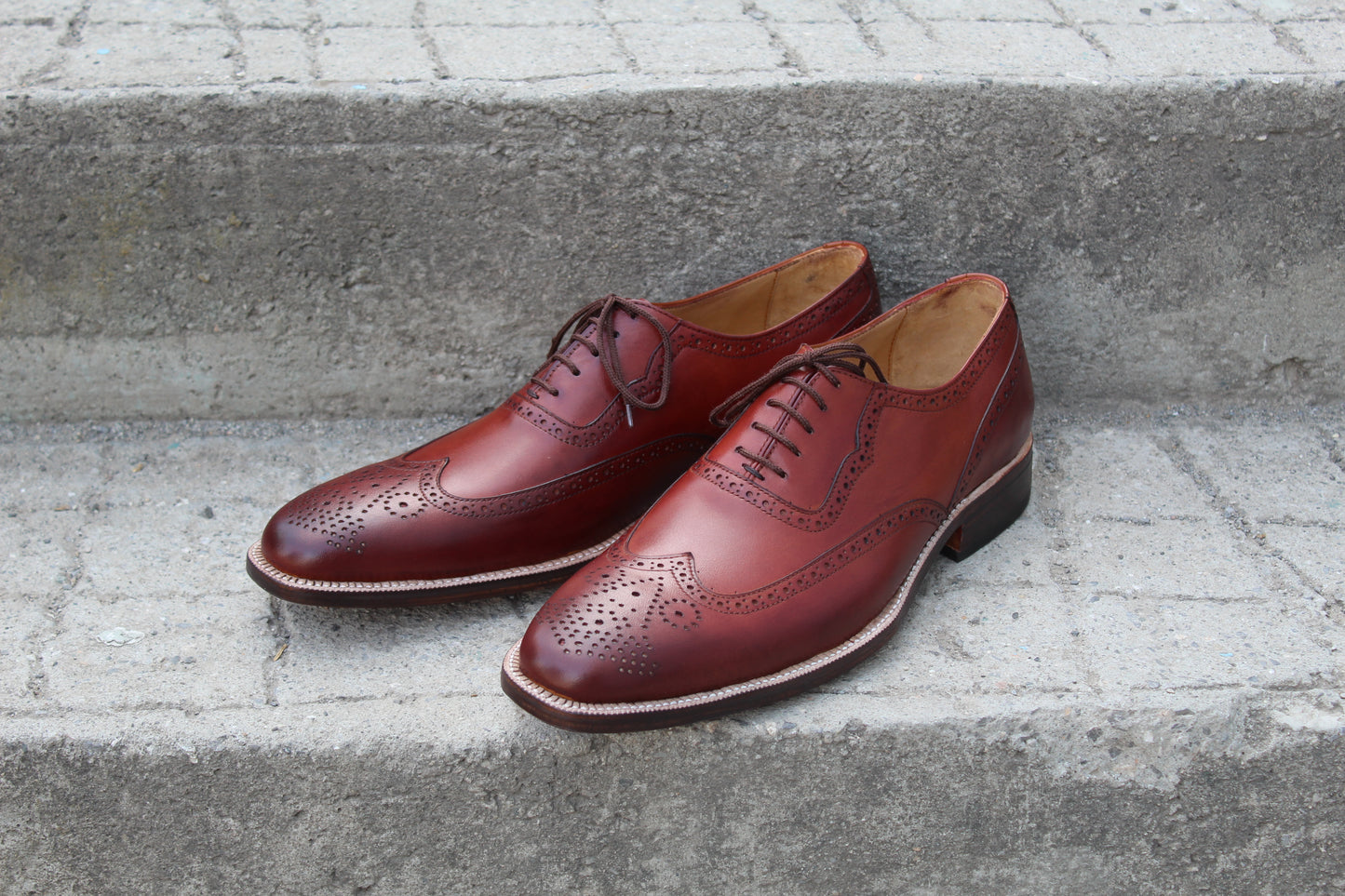 Handmade Men's Leather Brown `Wingtip Lace Up Brogue Shoes