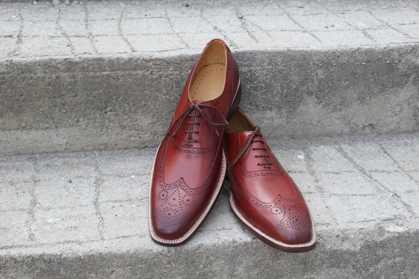 Handmade Men's Leather Brown `Wingtip Lace Up Brogue Shoes