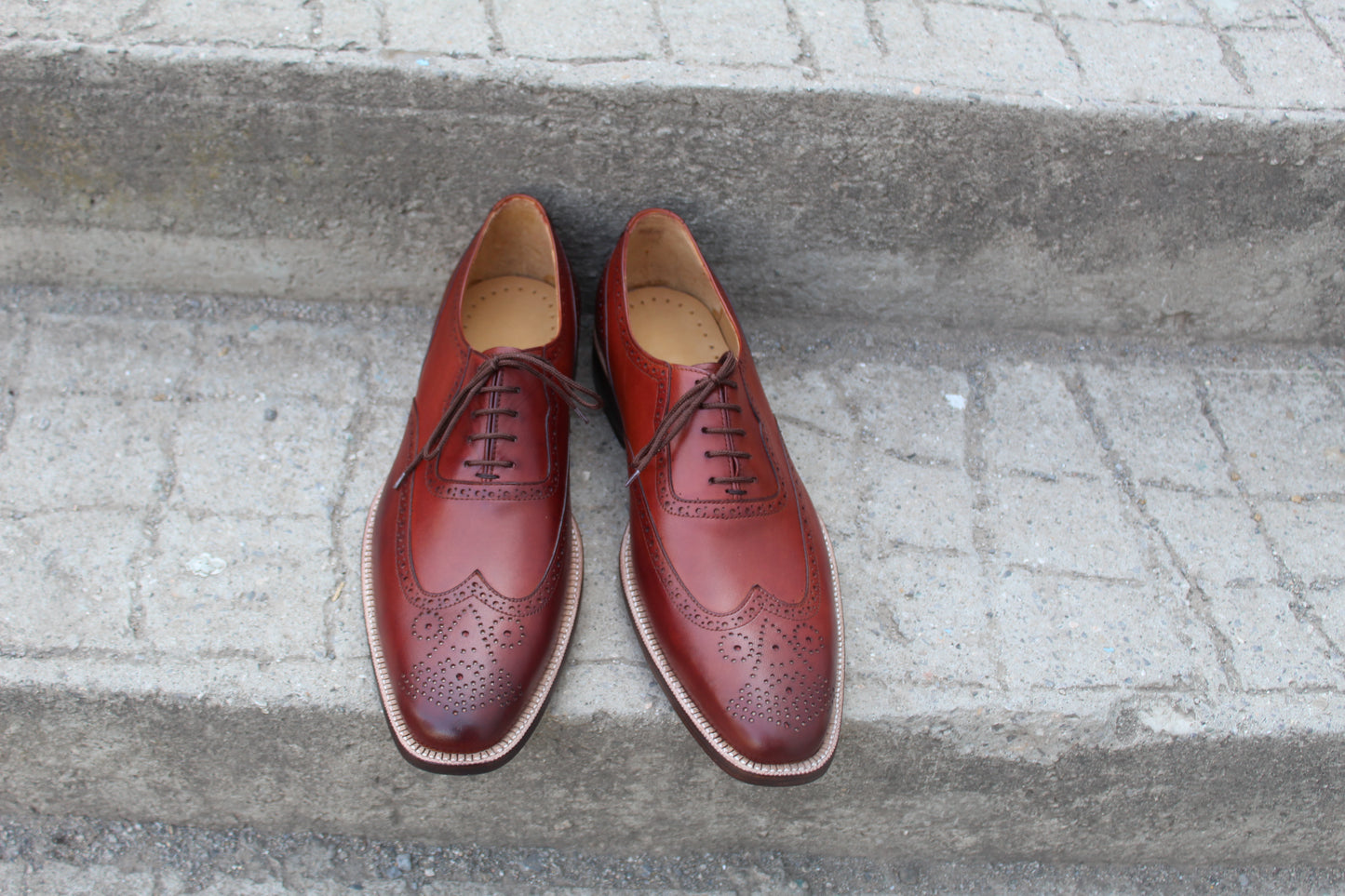 Handmade Men's Leather Brown `Wingtip Lace Up Brogue Shoes