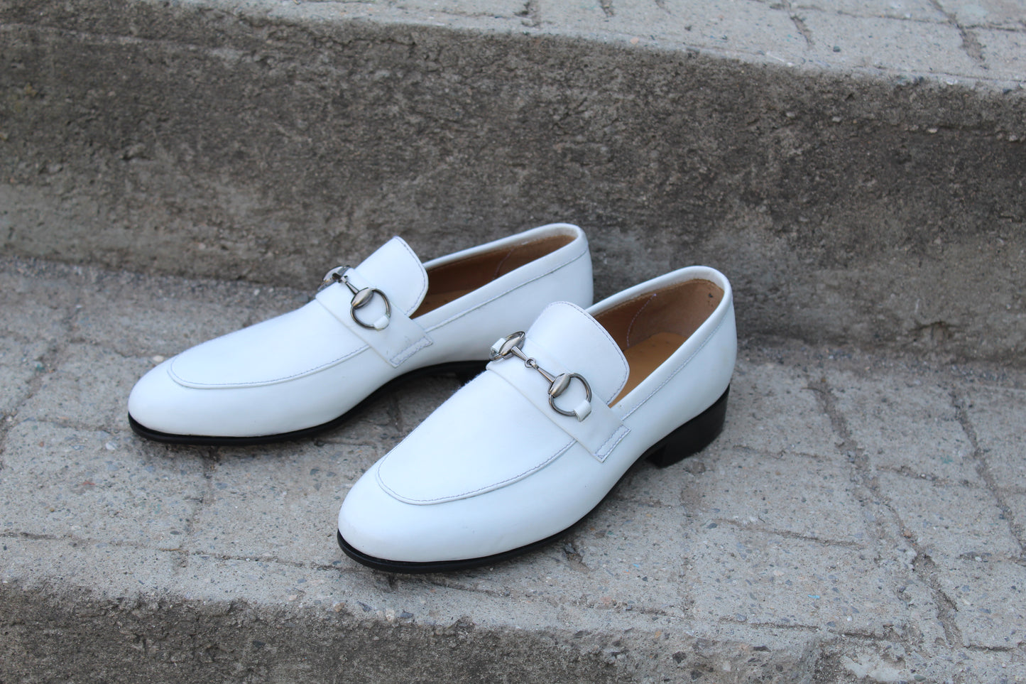 Handmade Men's Leather White Slip On Loafer Buckle Moccasin Shoes