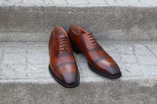 Handmade Men's Leather Brown Lace Up Cap Toe Oxford Shoes