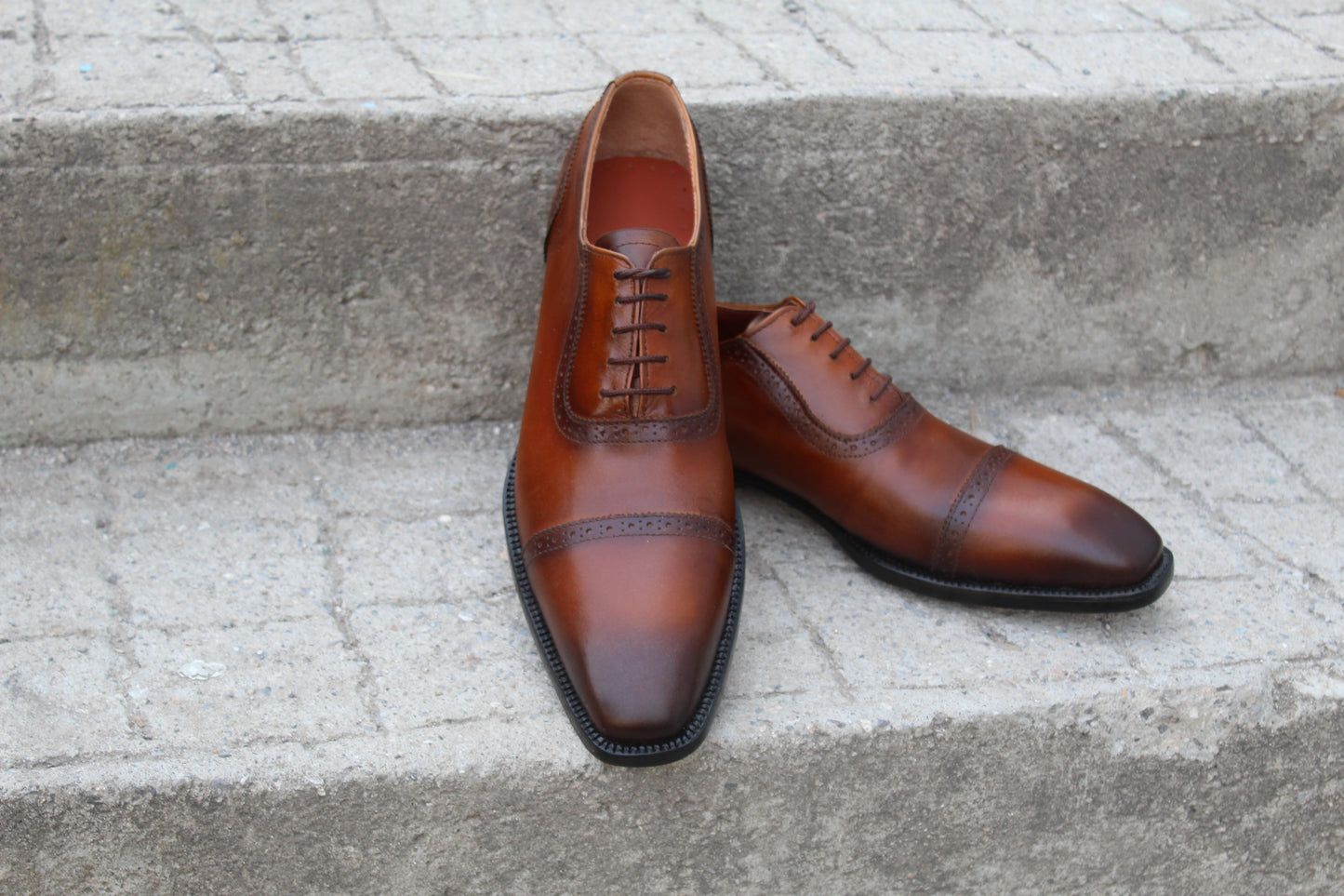 Handmade Men's Leather Brown Lace Up Cap Toe Oxford Shoes