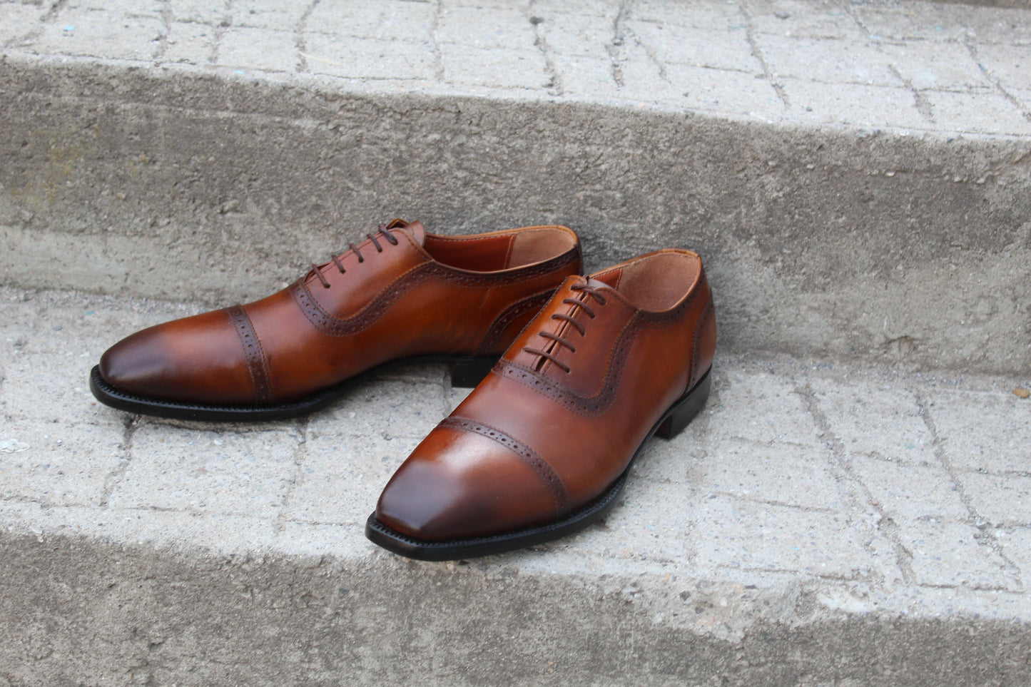 Handmade Men's Leather Brown Lace Up Cap Toe Oxford Shoes