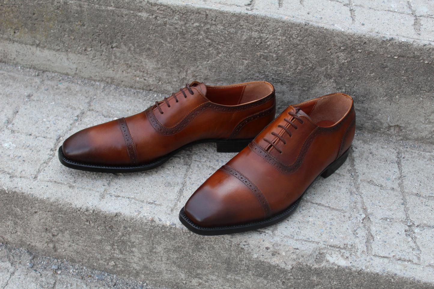 Handmade Men's Leather Brown Lace Up Cap Toe Oxford Shoes