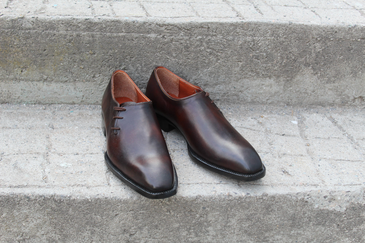 Handmade Men's Brown Shaded Leather Side Lace Up Shoes