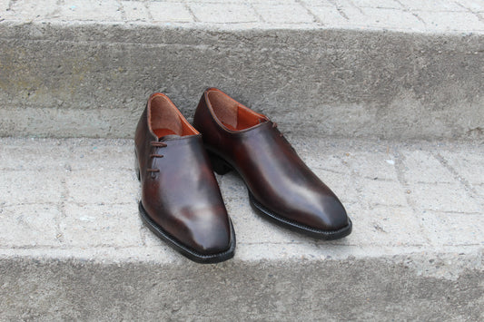 Handmade Men's Brown Shaded Leather Side Lace Up Shoes