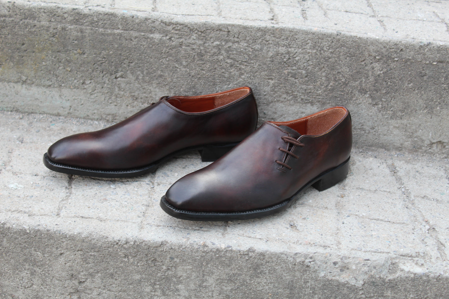 Handmade Men's Brown Shaded Leather Side Lace Up Shoes