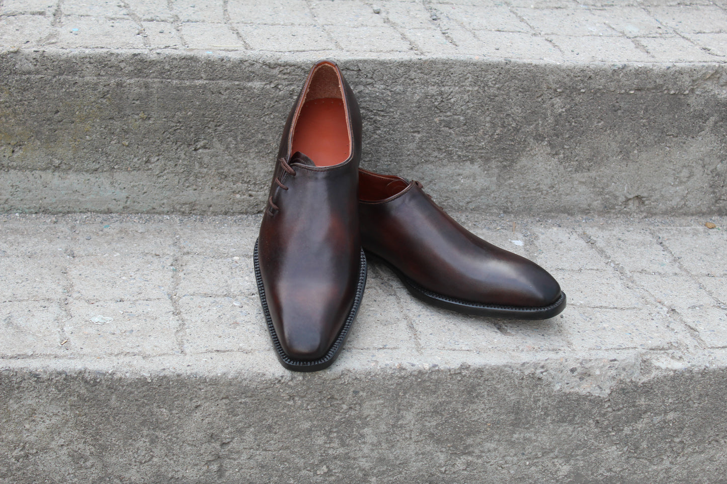 Handmade Men's Brown Shaded Leather Side Lace Up Shoes
