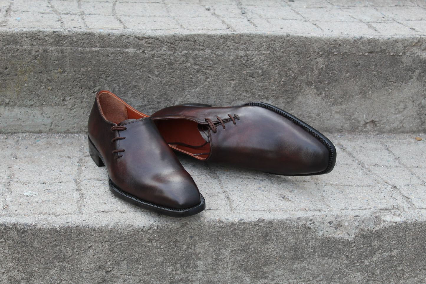 Handmade Men's Brown Shaded Leather Side Lace Up Shoes