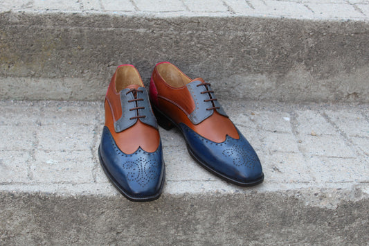 Handmade Men's Multiple Color Lace Up Wingtip Derby Brogue Shoes