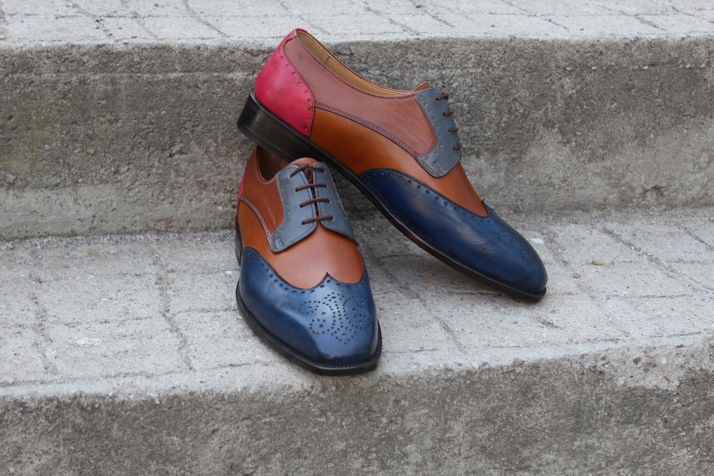 Handmade Men's Multiple Color Lace Up Wingtip Derby Brogue Shoes