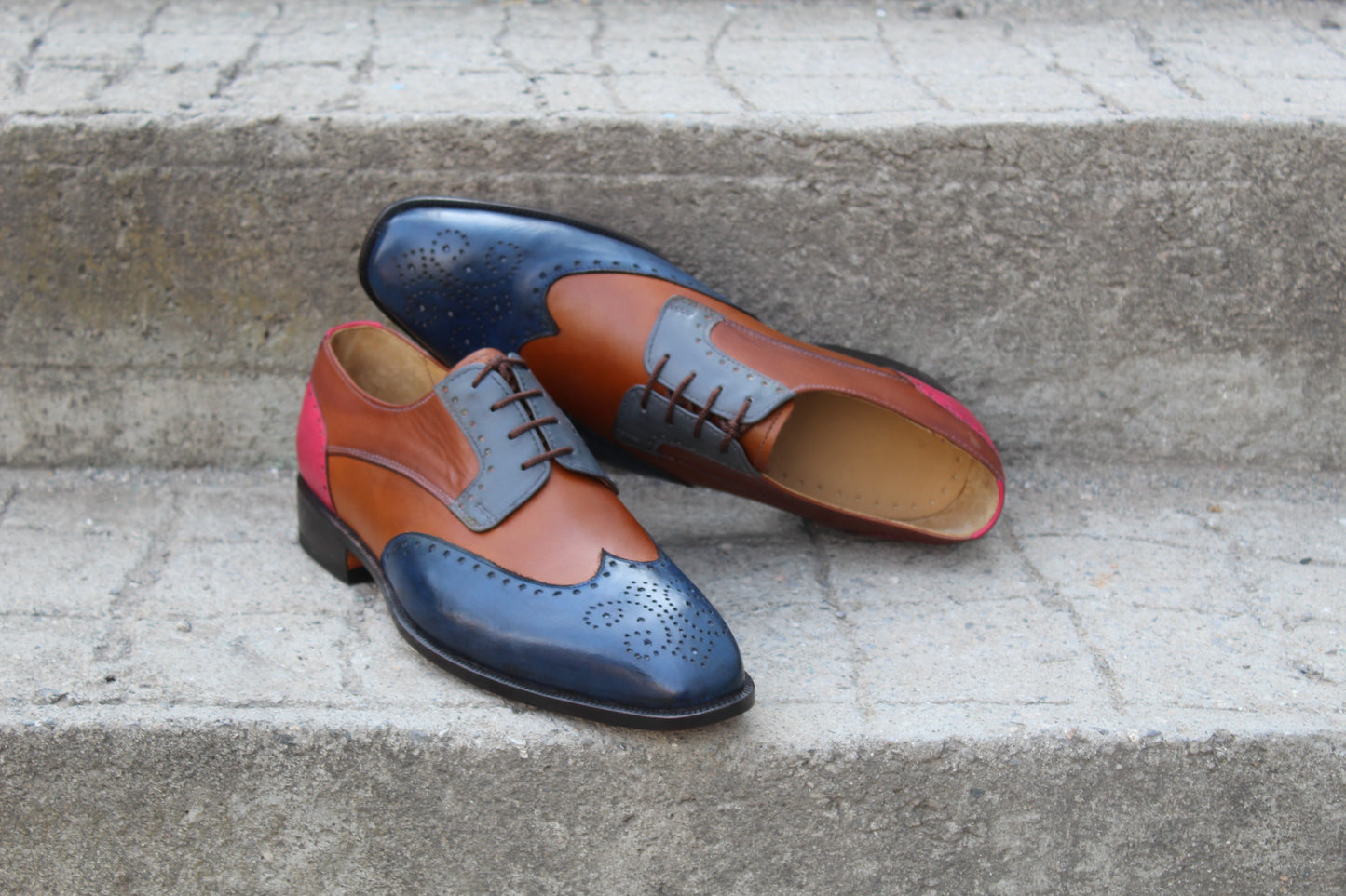 Handmade Men's Multiple Color Lace Up Wingtip Derby Brogue Shoes