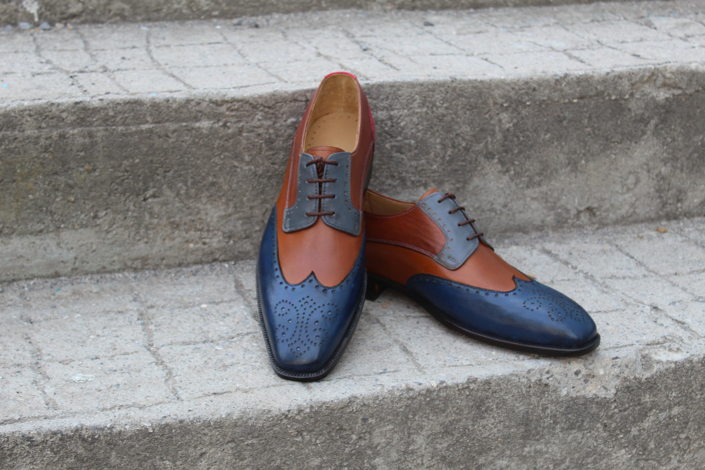 Handmade Men's Multiple Color Lace Up Wingtip Derby Brogue Shoes