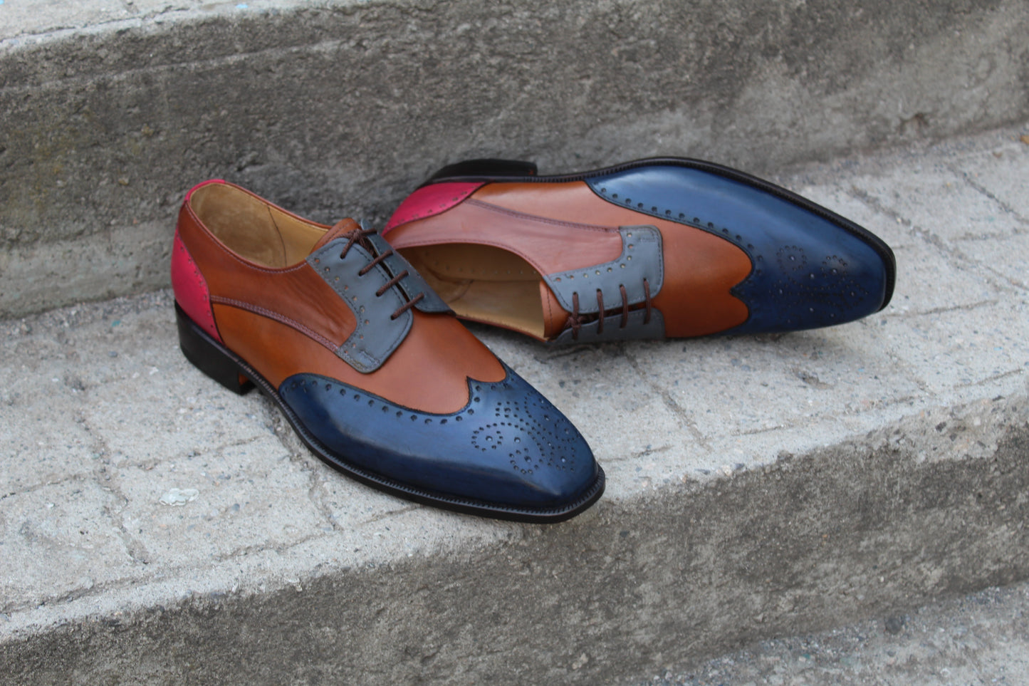Handmade Men's Multiple Color Lace Up Wingtip Derby Brogue Shoes