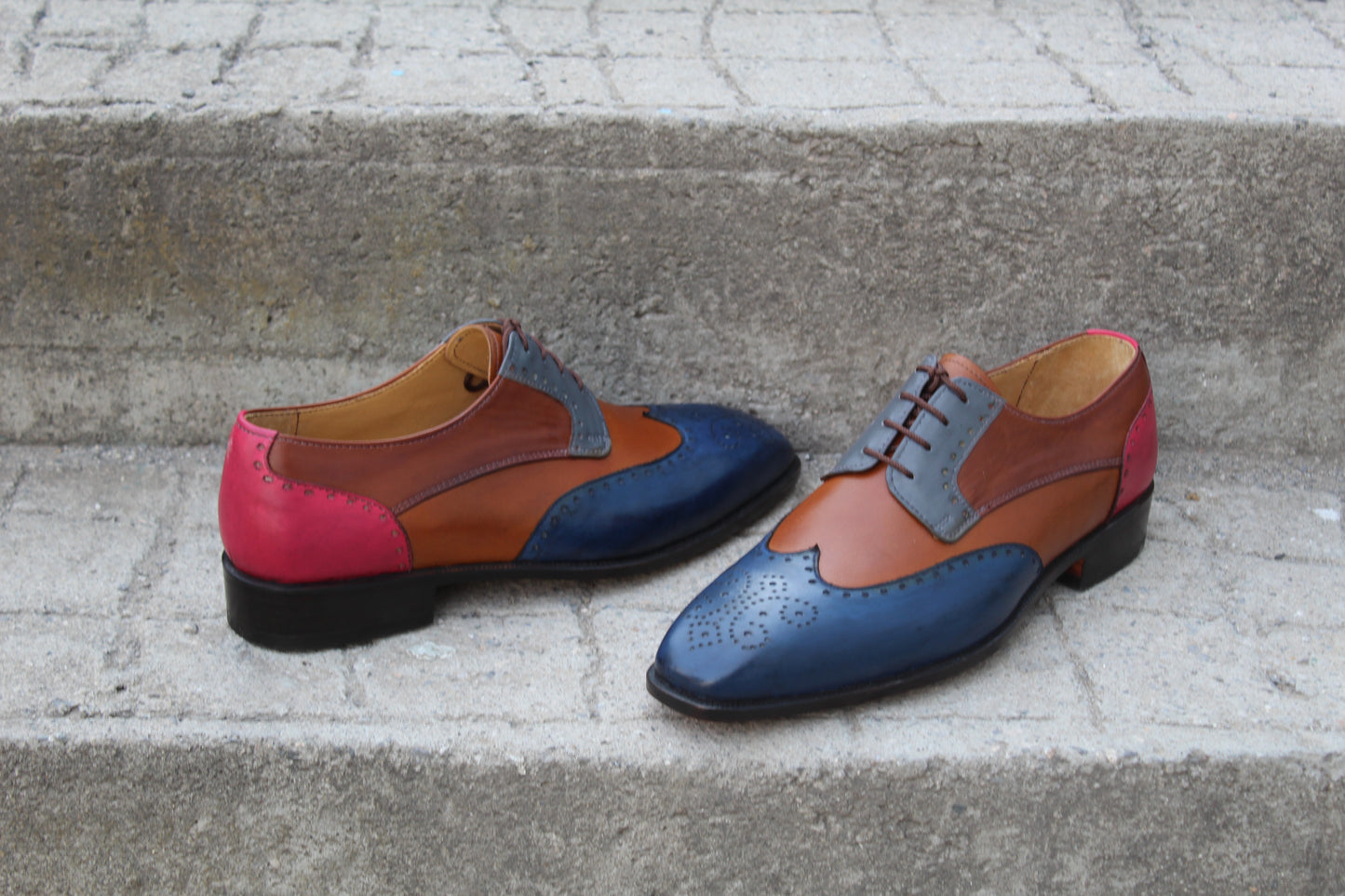 Handmade Men's Multiple Color Lace Up Wingtip Derby Brogue Shoes